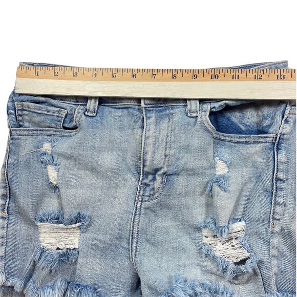 Cello Blue Stretch Distressed Cut-Off Shorts Size 7 - Picture 3 of 7